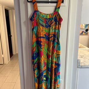 1. State Multicolor Tropical Maxi Dress Tank Top Thick Straps Tiered Vacation